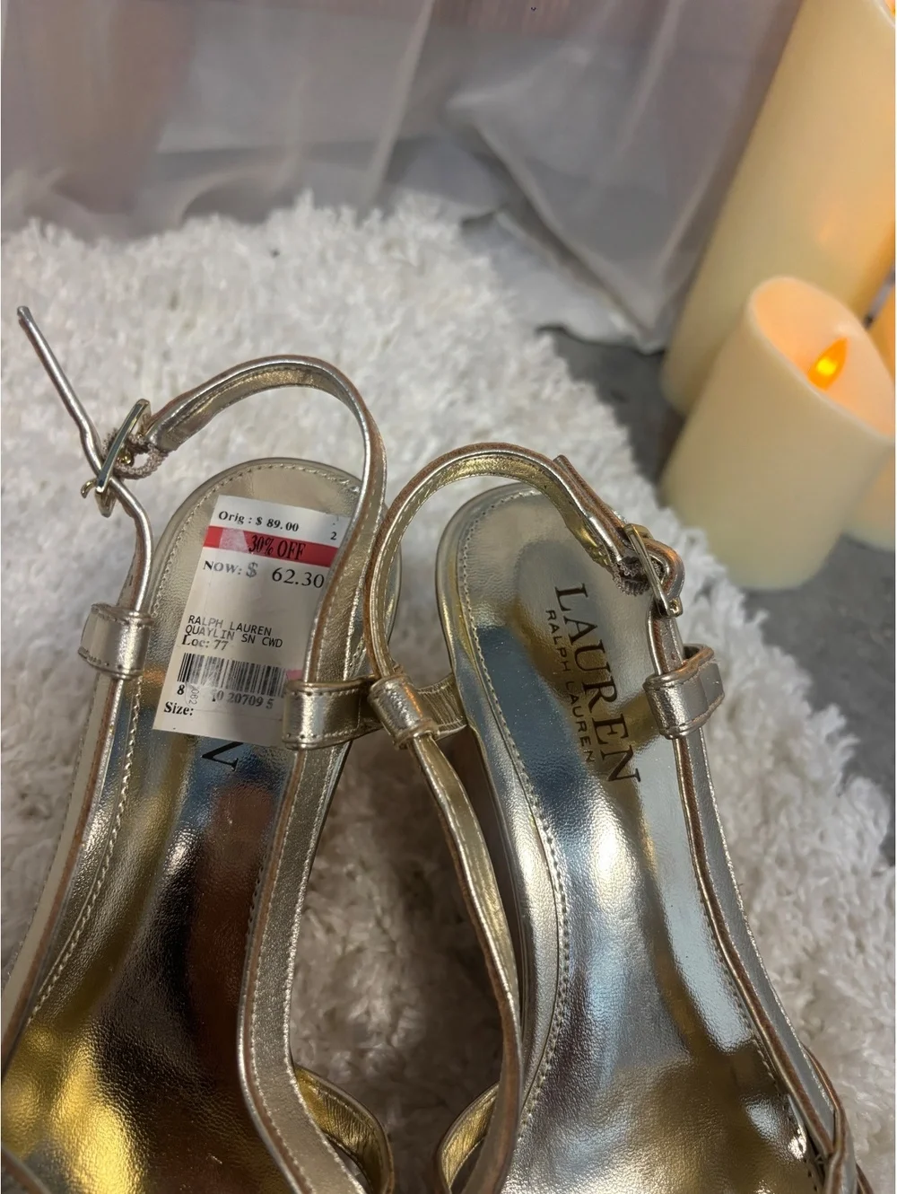 Lauren Ralph Lauren Gold Cork Wedge Coastal Sandals Metallic Strappy Size 8.5